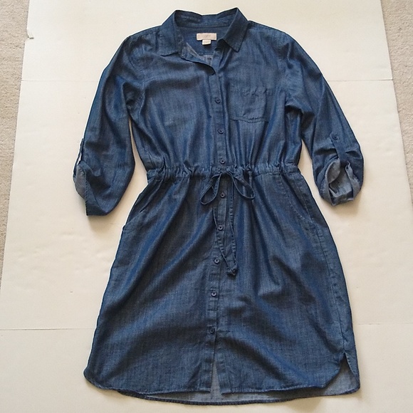 LOFT Dresses & Skirts - LOFT chambray shirt dress drawstring waist S